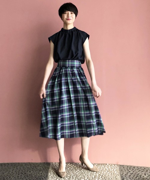 PICCIN（ピッチン）の「ダークマドラスチェックロングスカート（スカート・レディース・ネイビー/グリーン・MEDIUM/LARGE）」の5枚目の写真