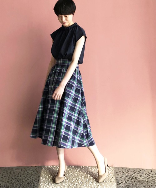 PICCIN（ピッチン）の「ダークマドラスチェックロングスカート（スカート・レディース・ネイビー/グリーン・MEDIUM/LARGE）」の6枚目の写真