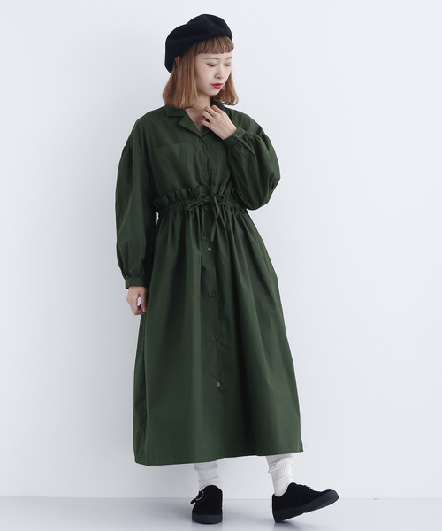 MERLOT（メルロー）の「オープンカラー切り替えギャザーワンピース7802（ワンピース・レディース・ブラック/グリーン/マスタード・FREE）」の2枚目の写真