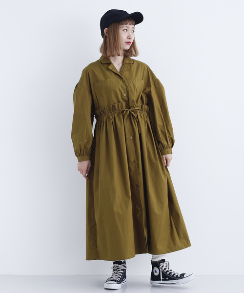 MERLOT（メルロー）の「オープンカラー切り替えギャザーワンピース7802（ワンピース・レディース・ブラック/グリーン/マスタード・FREE）」の3枚目の写真