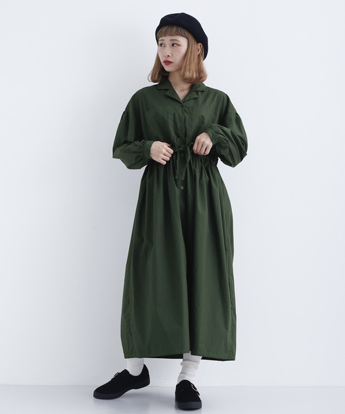 MERLOT（メルロー）の「オープンカラー切り替えギャザーワンピース7802（ワンピース・レディース・ブラック/グリーン/マスタード・FREE）」の8枚目の写真