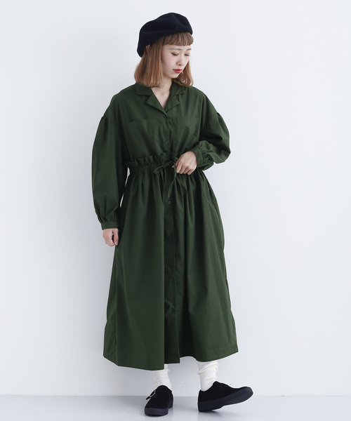 MERLOT（メルロー）の「オープンカラー切り替えギャザーワンピース7802（ワンピース・レディース・ブラック/グリーン/マスタード・FREE）」の9枚目の写真