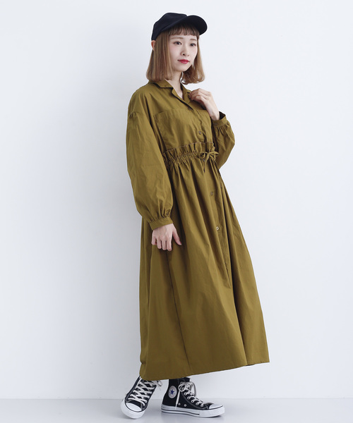 MERLOT（メルロー）の「オープンカラー切り替えギャザーワンピース7802（ワンピース・レディース・ブラック/グリーン/マスタード・FREE）」の10枚目の写真