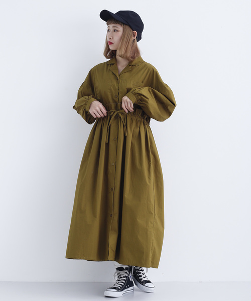 MERLOT（メルロー）の「オープンカラー切り替えギャザーワンピース7802（ワンピース・レディース・ブラック/グリーン/マスタード・FREE）」の11枚目の写真