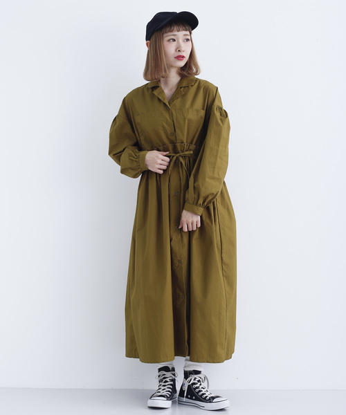 MERLOT（メルロー）の「オープンカラー切り替えギャザーワンピース7802（ワンピース・レディース・ブラック/グリーン/マスタード・FREE）」の12枚目の写真