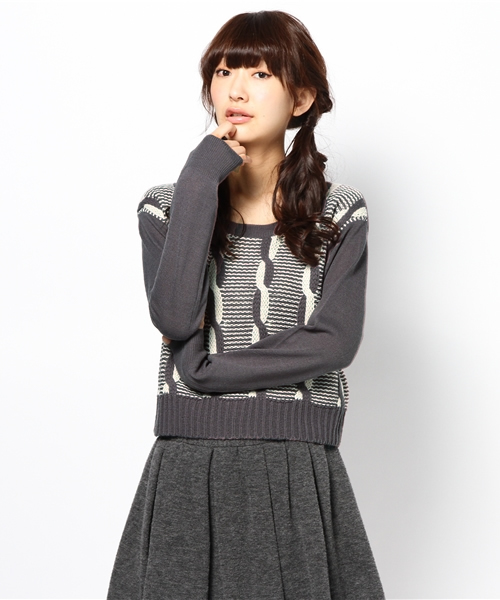 mystic（ミスティック）の「ケーブル2トーンプルオーバー（ニット/セーター・レディース・キャメル/ブラック/グレー・ﾌﾘ-）」の3枚目の写真