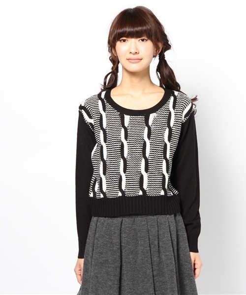 mystic（ミスティック）の「ケーブル2トーンプルオーバー（ニット/セーター・レディース・キャメル/ブラック/グレー・ﾌﾘ-）」の4枚目の写真