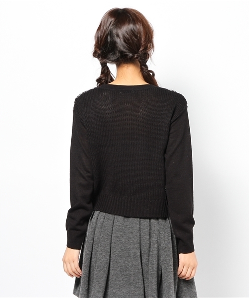 mystic（ミスティック）の「ケーブル2トーンプルオーバー（ニット/セーター・レディース・キャメル/ブラック/グレー・ﾌﾘ-）」の6枚目の写真