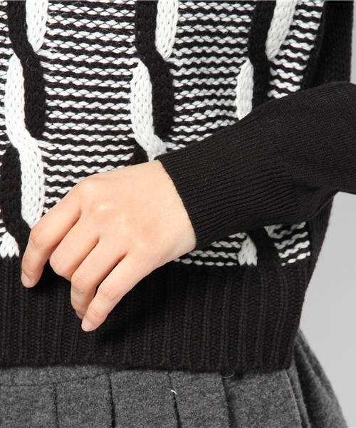 mystic（ミスティック）の「ケーブル2トーンプルオーバー（ニット/セーター・レディース・キャメル/ブラック/グレー・ﾌﾘ-）」の8枚目の写真