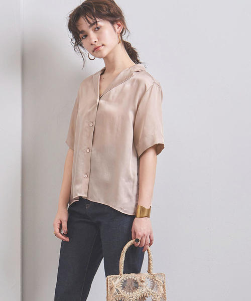 UNITED ARROWS（ユナイテッドアローズ）の「UBCB サテン オープンカラー シャツブラウス◆（シャツ/ブラウス・レディース・ライトピンク/オフホワイト・38/36）」の2枚目の写真