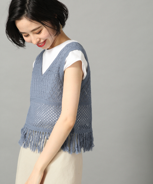 LOWRYS FARM(ローリーズファーム)の「カギバリノースリーブ 836044(ニット/セーター・レディース・アイボリー/ブラック/ブルー・FREE)」の3枚目の写真