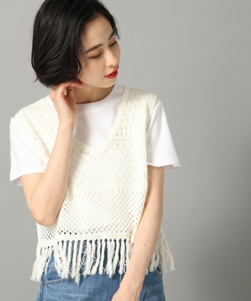 LOWRYS FARM(ローリーズファーム)の「カギバリノースリーブ 836044(ニット/セーター・レディース・アイボリー/ブラック/ブルー・FREE)」の9枚目の写真