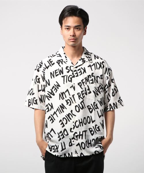 STYLEBLOCK（スタイルブロック）の「総柄ロゴプリント半袖オープンカラーシャツ（シャツ/ブラウス・メンズ・ブラック/オフホワイト・LL/M/L）」の5枚目の写真