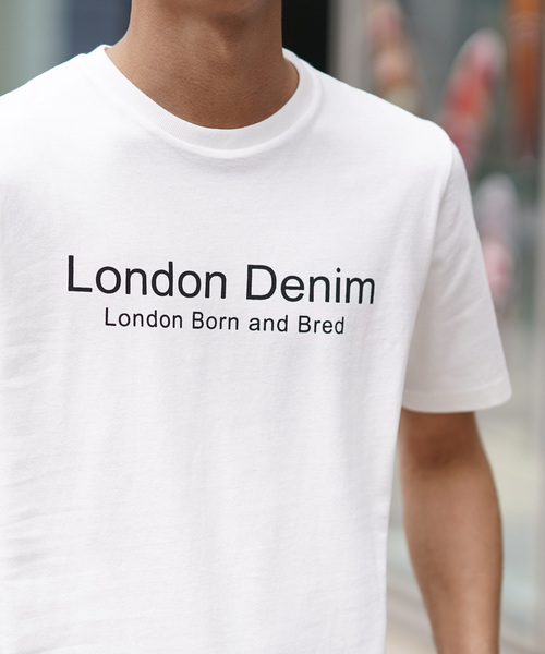 London Denim(ロンドンデニム)の「▼WEB限定【London Denimオリジナル】空紡糸天竺 / オリジナルロゴ プリント クルーネック Tシャツ(半袖)(Tシャツ/カットソー)」|ホワイト
