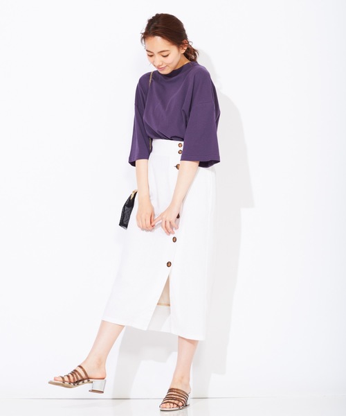 WEGO（ウィゴー）の「WEGO/USAコットンワイドハイネックTシャツ（Tシャツ/カットソー・レディース・パープル/グリーン/ライトベージュ/ダークオレンジ・FREE）」の16枚目の写真