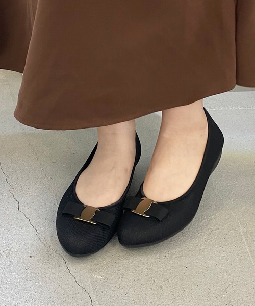 日本製 リボンバレッタ フラットパンプス ポインテッドトゥ
