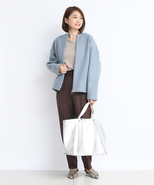 DouDou（ドゥドゥ）の「ショートジップブルゾン（その他アウター・レディース・サックスブルー/モカ/ピンクベージュ・FREE）」の21枚目の写真