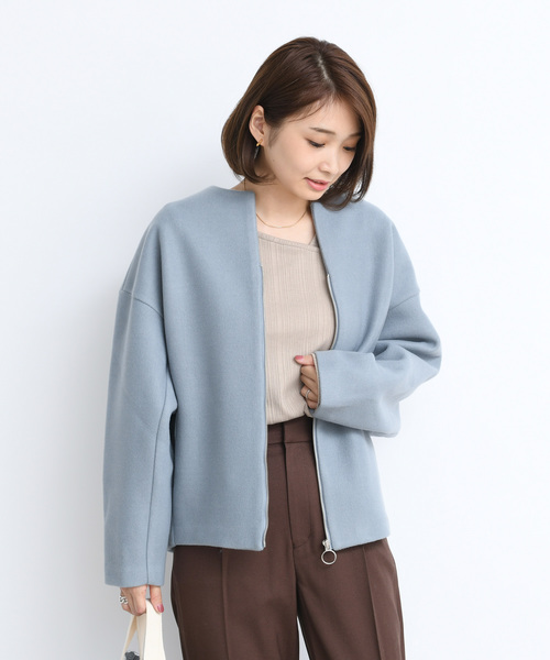 DouDou（ドゥドゥ）の「ショートジップブルゾン（その他アウター・レディース・サックスブルー/モカ/ピンクベージュ・FREE）」の13枚目の写真