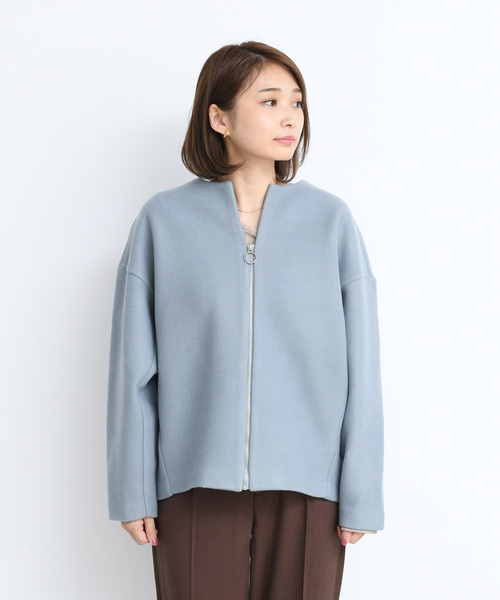 DouDou（ドゥドゥ）の「ショートジップブルゾン（その他アウター・レディース・サックスブルー/モカ/ピンクベージュ・FREE）」の14枚目の写真