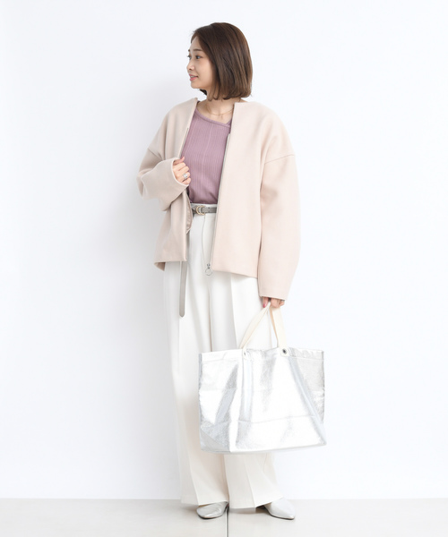 DouDou（ドゥドゥ）の「ショートジップブルゾン（その他アウター・レディース・サックスブルー/モカ/ピンクベージュ・FREE）」の9枚目の写真