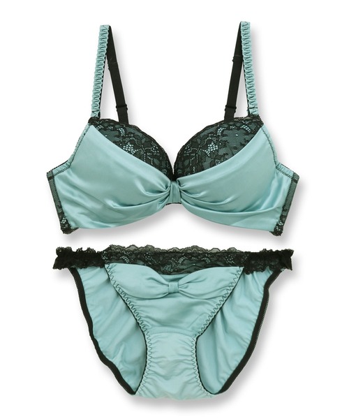 fran de lingerie（フランデランジェリー）の「ミルキーなサテン生地とレースがポイント「すき間レスサテン」ブラジャーショーツセット（ブラ&ショーツ・レディース・グレー/セージグリーン/ライトブラウン/アイボリー/グレイッシュベージュ/ピンク/ブルー/クリアブラック/ワイン/オフホワイト/カーキ/パープル/ワインレッド/グリーン/ネイビー/コーラルピンク/ミント/ライトピンク・B65/B70/C70/D70/B75/C65/F65/F70/F75/G65/G70/G75/C75/D65/D75/E65/E70/E75/F80/E80/G80/D80/A65/A70/A75）」の11枚目の写真