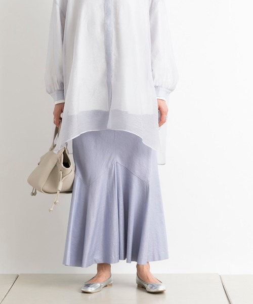 DouDou（ドゥドゥ）の「セットアップリネンストレッチフレアスカート（スカート・レディース・グレー/カーキ/ラベンダー・36/38）」の3枚目の写真