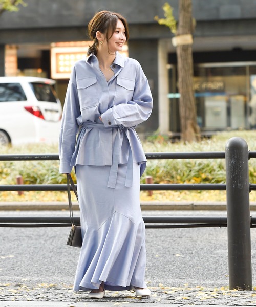 DouDou（ドゥドゥ）の「セットアップリネンストレッチフレアスカート（スカート・レディース・グレー/カーキ/ラベンダー・36/38）」の7枚目の写真