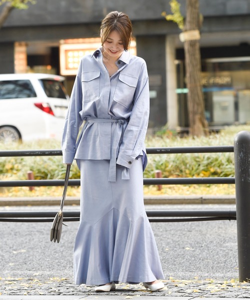 DouDou（ドゥドゥ）の「セットアップリネンストレッチフレアスカート（スカート・レディース・グレー/カーキ/ラベンダー・36/38）」の8枚目の写真