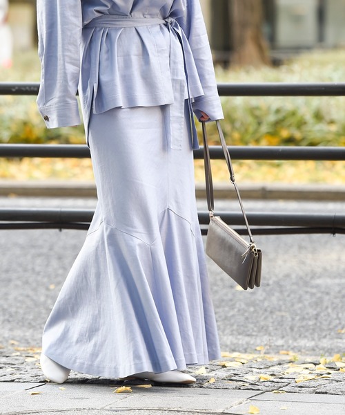 DouDou（ドゥドゥ）の「セットアップリネンストレッチフレアスカート（スカート・レディース・グレー/カーキ/ラベンダー・36/38）」の10枚目の写真