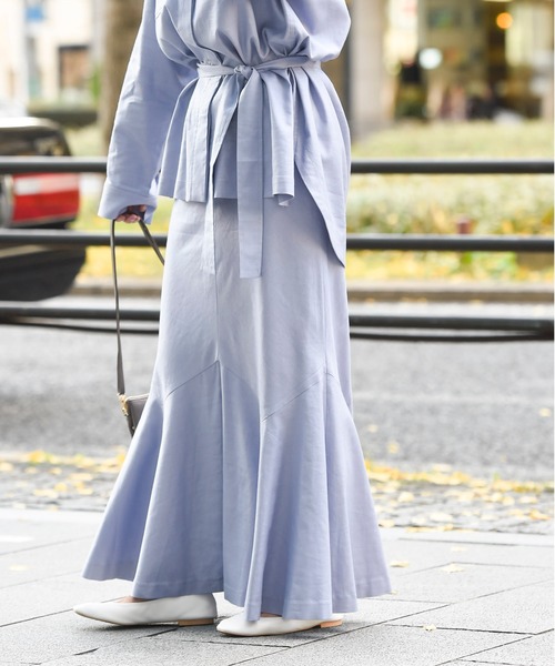 DouDou（ドゥドゥ）の「セットアップリネンストレッチフレアスカート（スカート・レディース・グレー/カーキ/ラベンダー・36/38）」の12枚目の写真