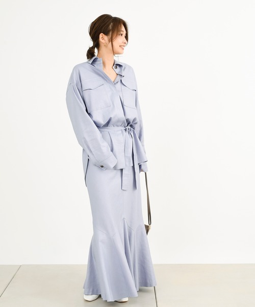 DouDou（ドゥドゥ）の「セットアップリネンストレッチフレアスカート（スカート・レディース・グレー/カーキ/ラベンダー・36/38）」の13枚目の写真