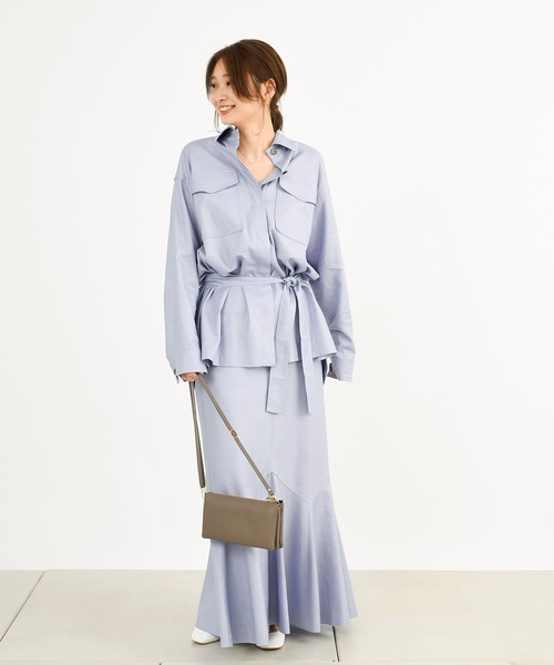 DouDou（ドゥドゥ）の「セットアップリネンストレッチフレアスカート（スカート・レディース・グレー/カーキ/ラベンダー・36/38）」の14枚目の写真