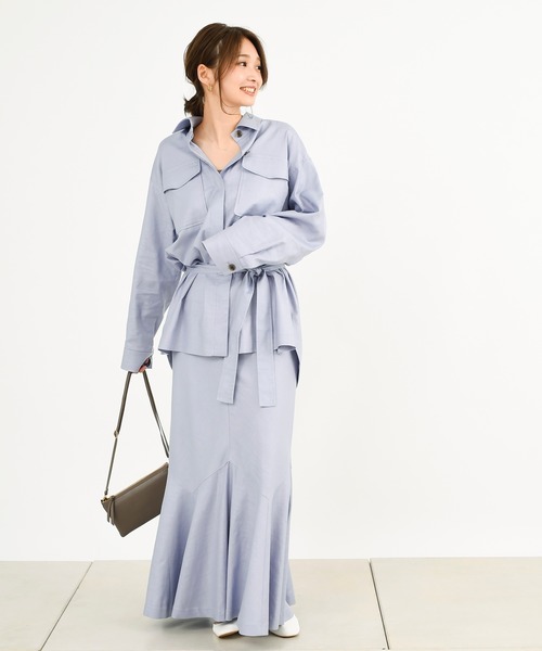 DouDou（ドゥドゥ）の「セットアップリネンストレッチフレアスカート（スカート・レディース・グレー/カーキ/ラベンダー・36/38）」の15枚目の写真