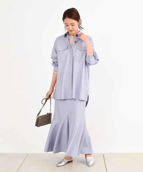 DouDou（ドゥドゥ）の「セットアップリネンストレッチフレアスカート（スカート・レディース・グレー/カーキ/ラベンダー・36/38）」の19枚目の写真