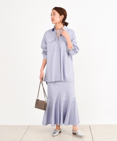 DouDou（ドゥドゥ）の「セットアップリネンストレッチフレアスカート（スカート・レディース・グレー/カーキ/ラベンダー・36/38）」の20枚目の写真