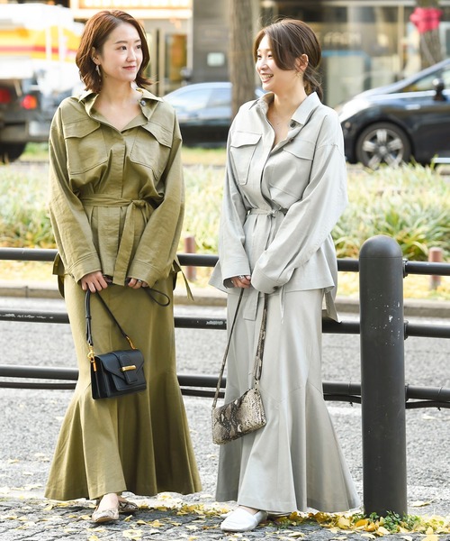 DouDou（ドゥドゥ）の「セットアップリネンストレッチフレアスカート（スカート・レディース・グレー/カーキ/ラベンダー・36/38）」の5枚目の写真