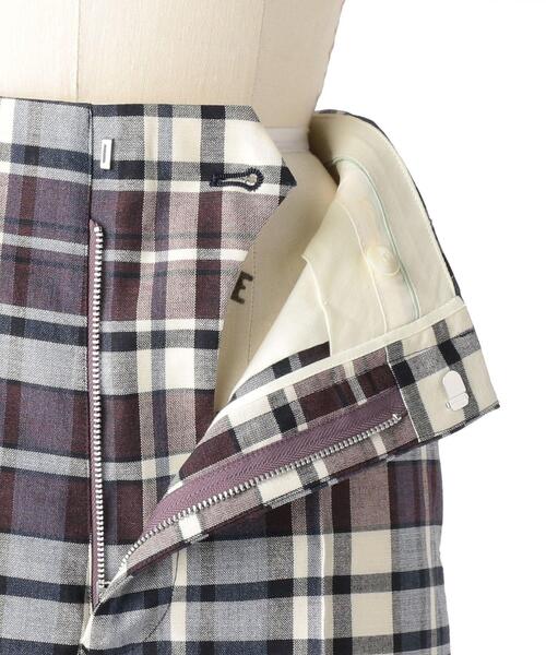 極美品/現行】ドゥロワー drawer パープルチェックフロントステッチパンツ