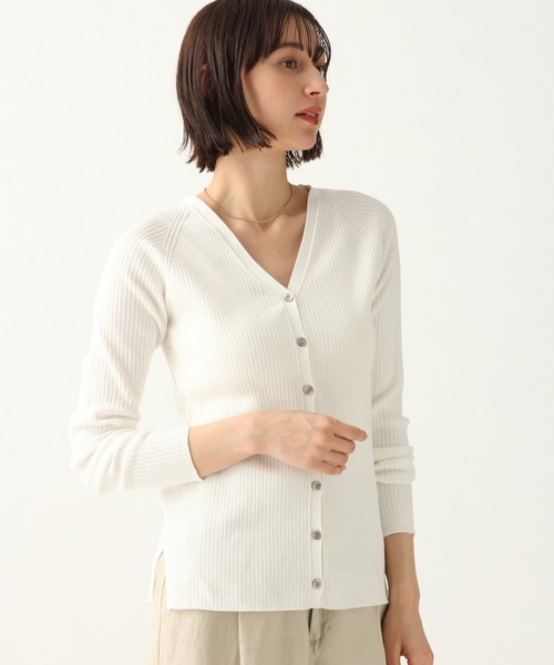 A part by（アパートバイ）の「14GCoAceリブVネックカーディガン 910306（カーディガン/ボレロ・レディース・ホワイト/ブラック/ブラウン/イエロー/グリーン・FREE）」の2枚目の写真