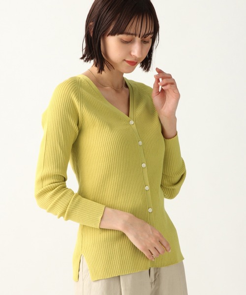 A part by（アパートバイ）の「14GCoAceリブVネックカーディガン 910306（カーディガン/ボレロ・レディース・ホワイト/ブラック/ブラウン/イエロー/グリーン・FREE）」の5枚目の写真