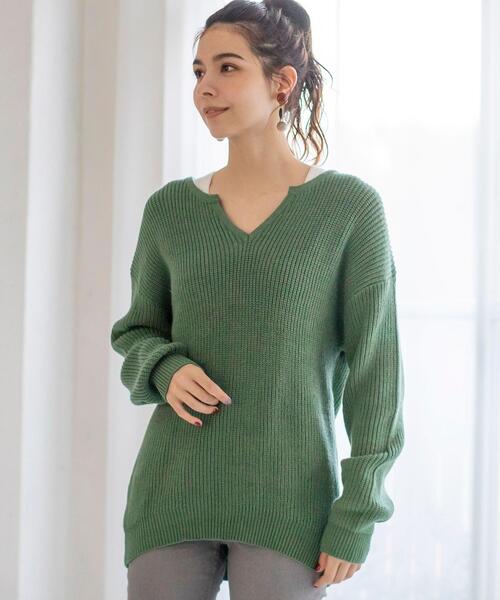 coen（コーエン）の「アゼ編みスキッパーニットプルオーバー（ニット/セーター・レディース・オフホワイト/ケリー/ピンク/ネイビー・FREE）」の5枚目の写真