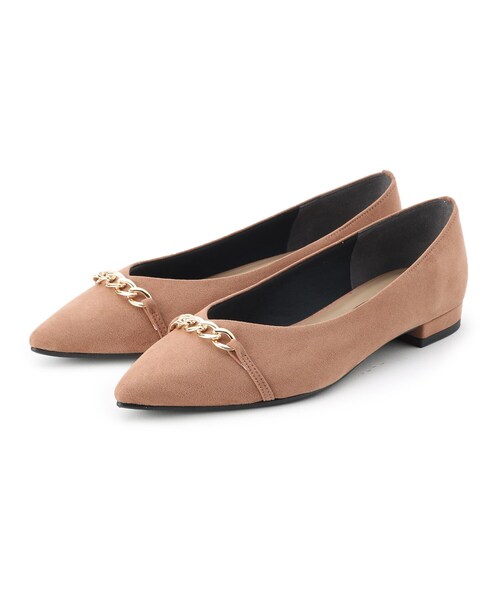 ESPERANZA(エスペランサ)の「◆【小さめサイズ】チェーンポインテッドフラットパンプス(パンプス・レディース・キャメル/ブラック系/ブルー系/イエロー系・22.5cm/23.5cm/24.5cm/23.0cm/24.0cm/22.0cm)」の1枚目の写真