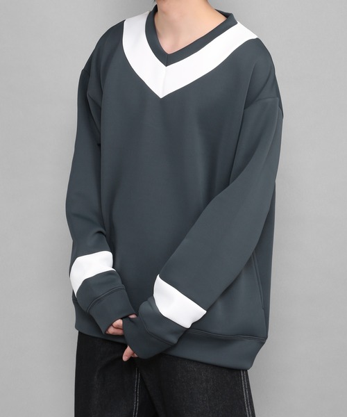 CERCA（チェルカ）の「Bling Leads/ダンボールポンチチルデントレーナー（スウェット・メンズ・ホワイト×ブラック/グレー系その他/グレー系その他2・MEDIUM/LARGE）」の2枚目の写真