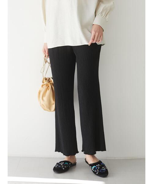 【THEAIRTOWN】スリム フレア シャーリング パンツ セール】シャーリングフレアパンツ＊（その他パンツ）｜Green
