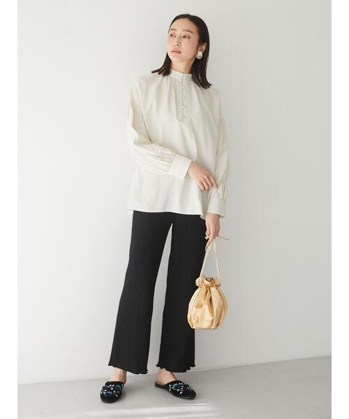 Green　Parks（グリーンパークス）の「シャーリングフレアパンツ＊（その他パンツ・レディース・ブラック/ベージュ/ミント/オフホワイト/チェック・FREE）」の14枚目の写真