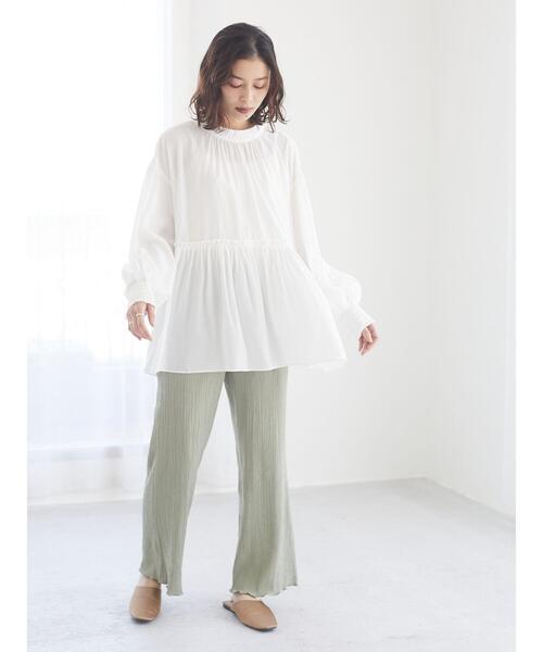 Green　Parks（グリーンパークス）の「シャーリングフレアパンツ＊（その他パンツ・レディース・ブラック/ベージュ/ミント/オフホワイト/チェック・FREE）」の19枚目の写真