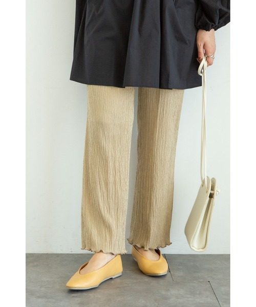 Green　Parks（グリーンパークス）の「シャーリングフレアパンツ＊（その他パンツ・レディース・ブラック/ベージュ/ミント/オフホワイト/チェック・FREE）」の3枚目の写真