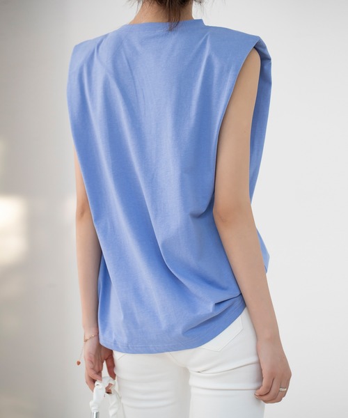 【綿100％】ワイドシルエットパワーショルダーノースリーブカットソー