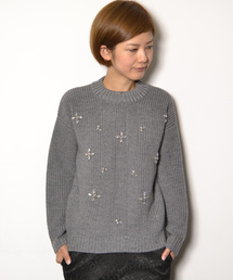 navasana | ｳｰﾙ畔編みﾋﾞｼﾞｭｰ付ﾆｯﾄP/O/709-NSD-N142-KN108(ニット/セーター)