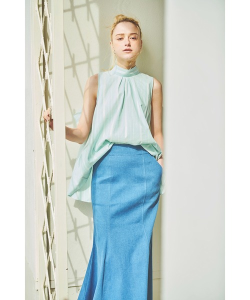 The Virgnia（ザ ヴァージニア）の「【DEVEAUX】ストライプノースリーブブラウス（シャツ/ブラウス・レディース・ラベンダー/ライトグリーン・FREE）」の7枚目の写真