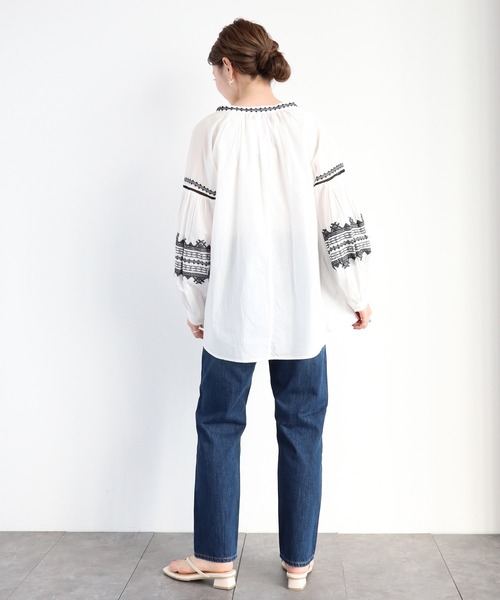 AMERICAN HOLIC（アメリカンホリック）の「デザインスリーブスキッパーシャツ（シャツ/ブラウス・レディース・ブラック/オフホワイト・FREE）」の5枚目の写真